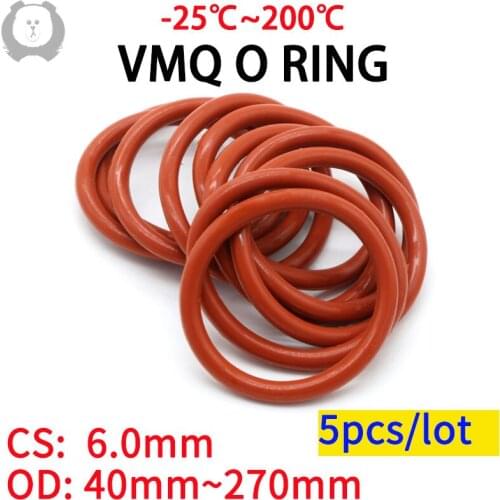 5pcs Red VMQ Silicone Ring Gasket CS 6mm OD 40 ~ 270mm Silicon O Ring Gasket Food Grade Rubber o-ring vmq assortment hvac tools