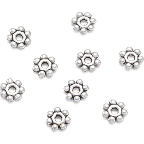 500pcs Snowflake Tibetan Style Spacer Beads Metal Bead for Jewelry Making DIY Bracelet Necklace 4~4.5x1.5mm Hole: 1mm