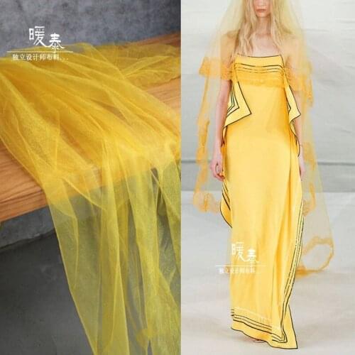 Lustre Mesh Tulle Fabric Yellow DIY Bridal Veil Party Decor Sewing Scarf Fluffy Skirt Wedding Dress Designer Fabric