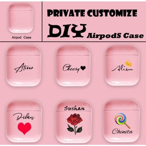 Cute Custom name/logo/image Hard Plastic Pink Case For AirPods Case for Bluetooth Wireless Airpod Cover DIY Customized Photo Hot