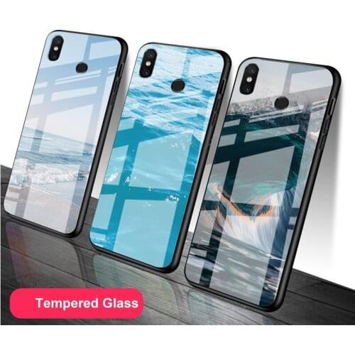 Blue Sea Wave Tempered Glass Phone Case For Redmi Note 5 6 7 8 9 Pro Note8T Note9S Redmi8 9 Cover Shell