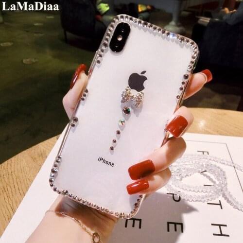 For Huawei Honor8 9 10 20 Lite V10 V20 V30 7X 8X 9X Nova3 4 5 6 Luxury Cute Bow Tie Glitter Bling Rhinestone Crystal Phone Case