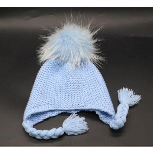 Super cute kids pom pom charm fur bomber hat ear protection unisex boy girl multicolors bomber hat genuine raccoon fur hat