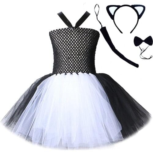 White Black Cat Kids Halloween Costume for Girls Tutu Dress Toddler Baby Girl Animal Cosplay Dresses Cute Child Clothes Outfits