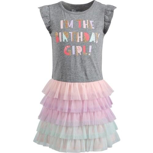 Yatheen Little Girls 2T-6T Dress Fun and Sparkly Graphic Print Combines With Sweet Tiered Ruffles Kids Causal Dress For Girls