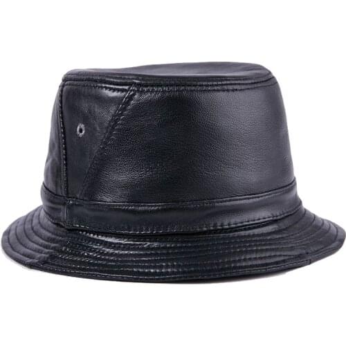 Mens Fisherman Hat Male Spring Genuine Leather Middle-Aged Elderly Outdoor Flat-Top Windproof Caps Fishing Basin Gorras Hombre