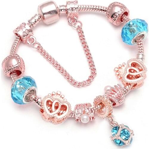 Dropshipping Vintage Silver Color Charm Bracelet with Love Heart Crystal Bead & Pendant Brand Bracelet For Women Gift