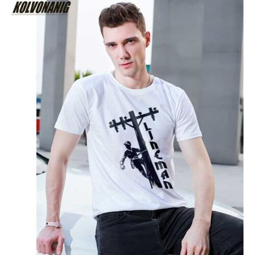 Branded Mens Clothing Electrician Lineman To Climb Funny Graphic Printed T Shirt O-Neck Cotton T-Shirts For Men Plus Size Tops