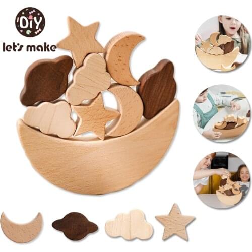 1 Set Baby Wooden Jenga Montessori Educational Toy Star and Moon Shape Balancing Stacking Game Infant Safe Teether Kids Gifts