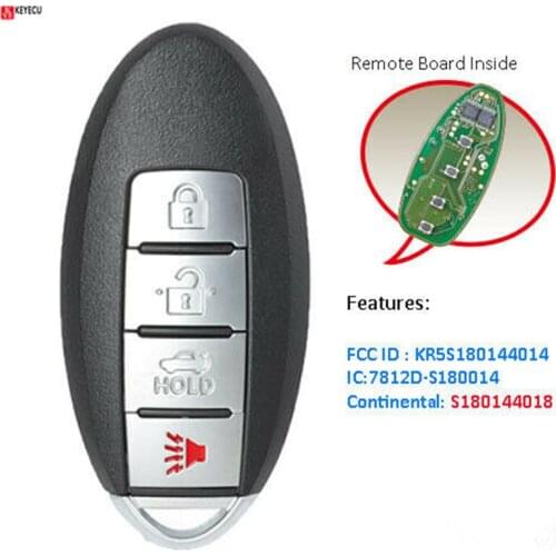Keyecu 433.92MHz ID47 P/N: S180144018 Replacement Smart Remote Car Key Fob 3+1 4 Button for Nissan Altima Maxima 2013 2014 2015