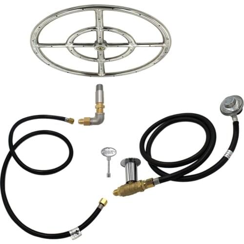 Propane Burner Kit Control Sytem Regulator Brass Control Valve for Outdoor Fire Pit, Fireplace with 12" Double Ring Burner Set