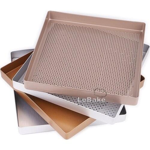 28cm Square Aluminium Alloy Nonstick Coating Leaky Baking Pan Biscuit Cookie Holder Bakery Oven Tray Steaming Tools DIY Bakeware