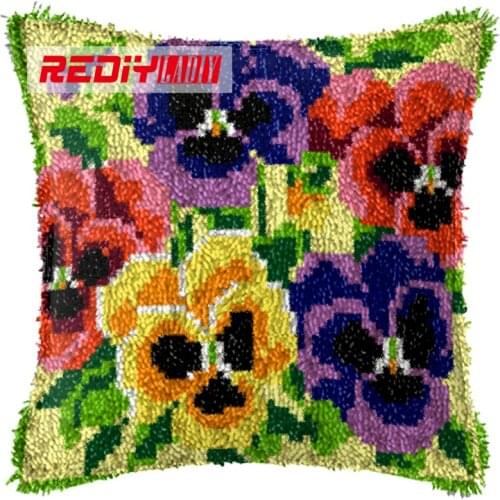 LADIY Latch Hook Cushion Kit Yarn for Cushion Cover Violets Pillow Case Sofa Cushion Printed Canvas Home Decorative Pillow BZ099