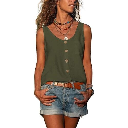 Summer Green V-neck Sleeveless Tanks Tops 2021 Women Buttons Casual Solid Color Harajuku Vest Fashion Female Plus Size Clothes