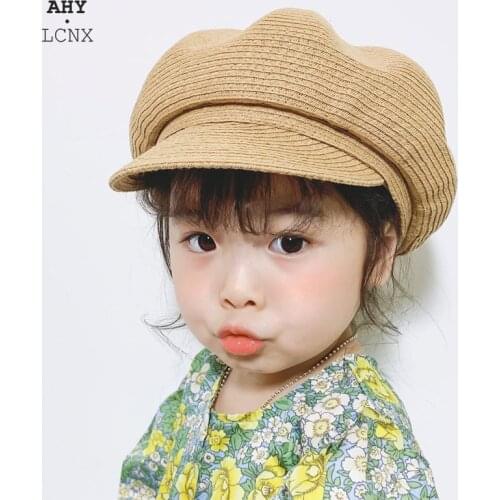 2021 Summer Handmade Baby Beret Girls Boys Painter Hat Kids Straw Sun Hat Children Beach Visor Toddler Cute Boater Baseball Cap