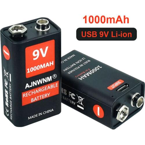 9V 1000mAh li-ion Rechargeable battery Micro USB Batteries 6F22 9v lithium for Multimeter Microphone Toy Metal Detector KTV use