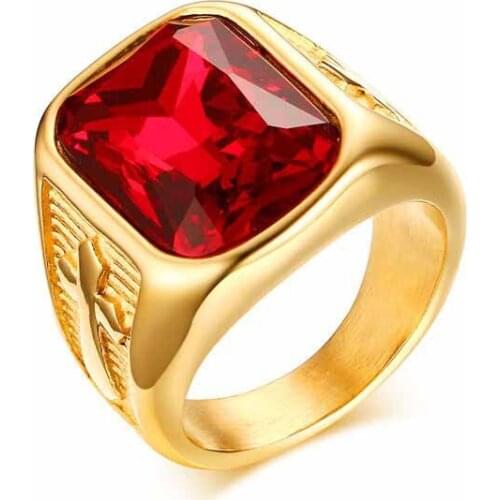 Trendy Beautiful Exquisite Gold Cross Stainless Steel Rhinestone Men Ring Wholesale Engagement Wedding Band Couple Christma Gift