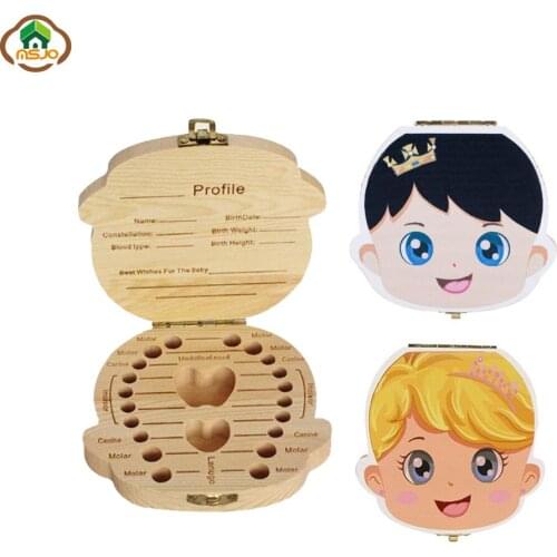 Msjo Storage Boxes Teeth Collecting Box Organizer Wood Box Milk Tooth Collecting Umbilical Storage Spanish/English/Russian Box