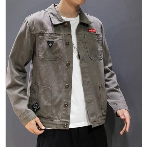 2021 Spring and Autumn New Mens Casual Loose Large Size Jacket Lapel Solid Color Cotton Fashion Trend Denim Jacket