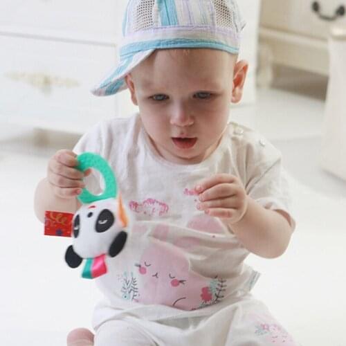 Plush Stuffed Educational Toy Infant Cartoon Animals Toys Hand Grasping Silicone Teether Rubber Rattle Doll BB 0-12 Month