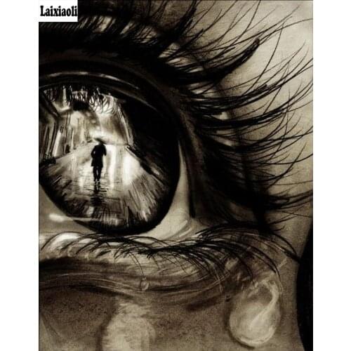 Fantasy art 5D Square/round Diy Diamond Embroidery black white eye Tear Full Mosaic pattern Diamond Painting Kit Diamond Picture