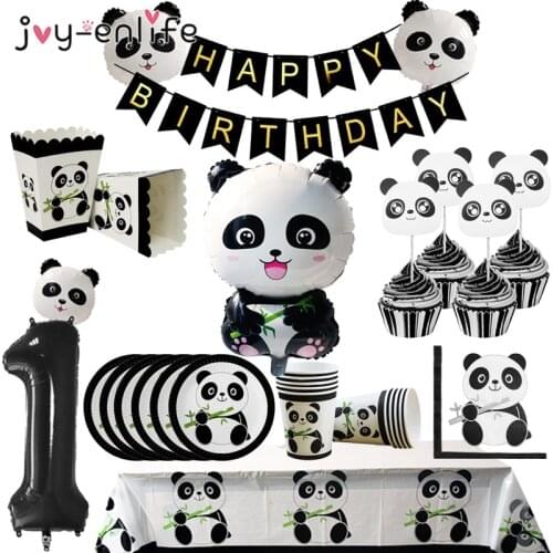 Cartoon Panda Theme Birthday Party Decorations Kids Disposable Tableware Set Plate Napkins Cup Ballon Baby Shower Party Supplies