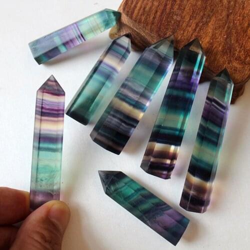 Natural Fluorite Colorful Crystal Striped Fluorite Quartz Crystal Stone Point Healing Hexagonal Wand Treatment Stone 4-8CM