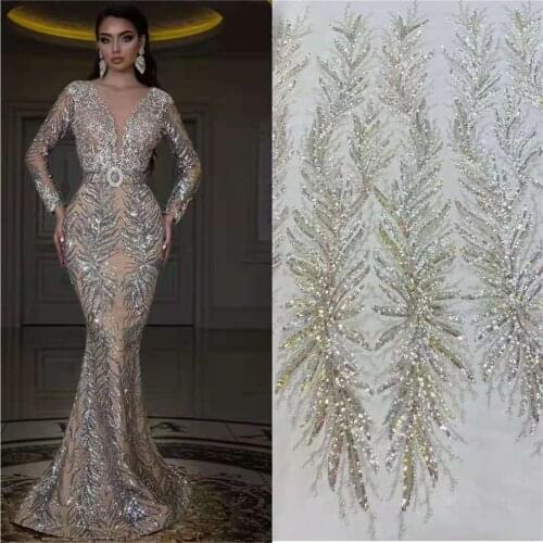 Latest Beaded African Lace Fbric 2021 High Quality Nigerian French Tulle Lace Fabric Embroidery for Women Dress Sewing r66-531