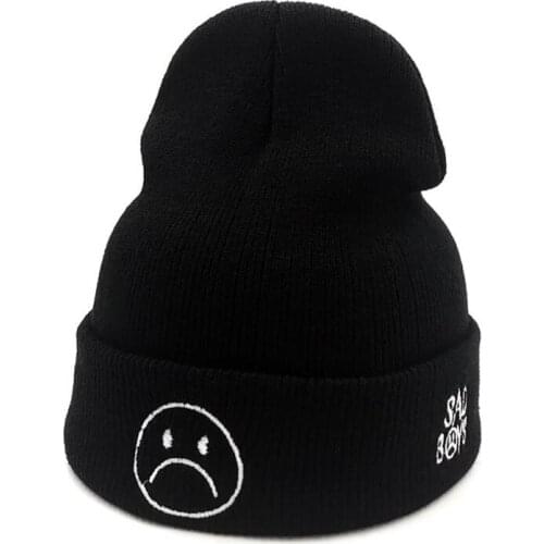 New Classic Autumn And Winter Sad Boy Crying Face Embroidery Casual Knit Hat Man Woman Warm Beanie Hat Hip-Hop Skullies Cap 2020