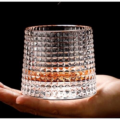 New Arrival Spinning Whisky Glass Whiskey Tumblers Old Fashioned Scotch & Bourbon Glasses Master Cup Hammer Grain Design