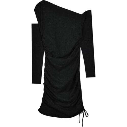 Autumn Winter Women Sexy Dress Slim Shirring Mini Short Long Sleeve Strapless Tight Bag Hip Temperament Dresses New Arrival