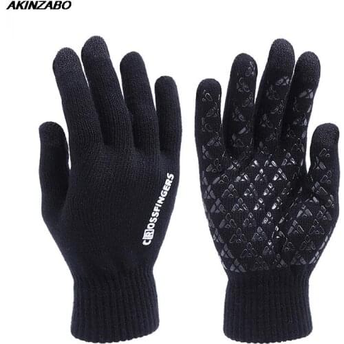 Knitted Touch Screen Gloves Plus Velvet Thickening Outdoor Glue Dispensing Non-Slip Warm Wool Parent-Child Winter Mens Gloves