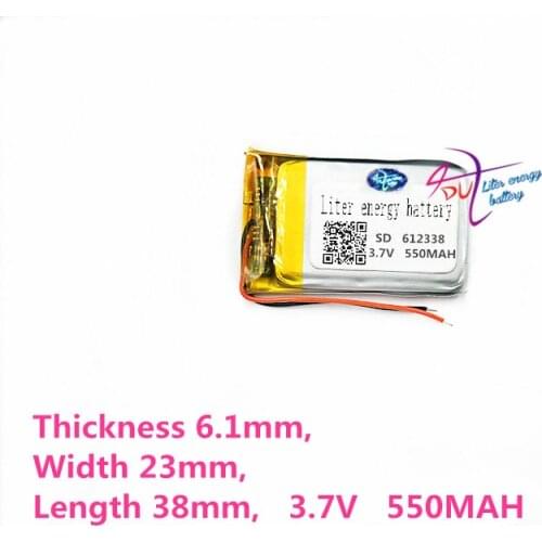 Polymer battery 612338 3.7v 550mah smart home MP3 speakers Li-ion battery for dvr,GPS,mp3,mp4,cell phone,speaker