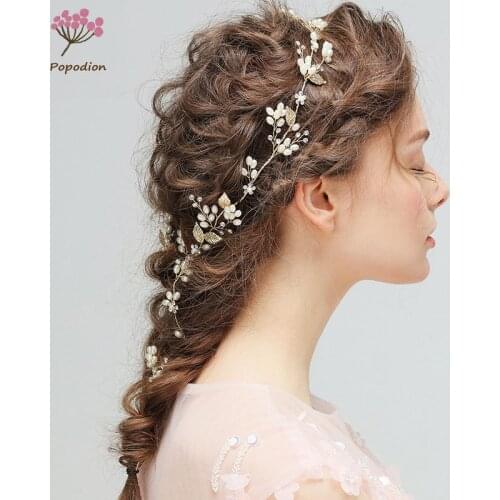 Popodion bridal headband wedding accessories decoration tocado novia handmade pearl streamers WAS10113