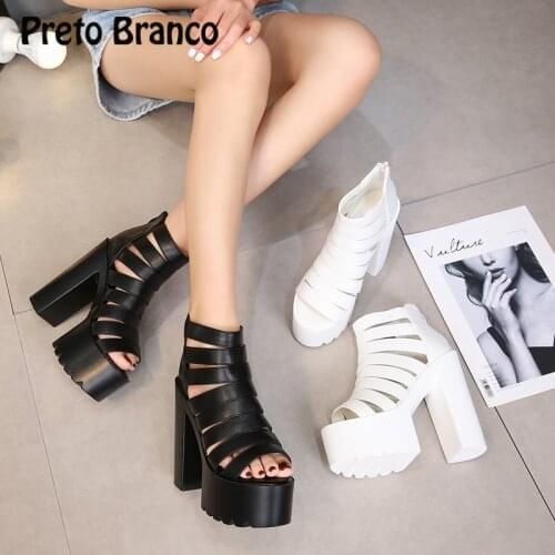 PRETO BRANCO 2020 Summer Fashion Platform High Heels Thick Heel Sexy Nightclub Waterproof Platform Hollow Women Sandals ZYW