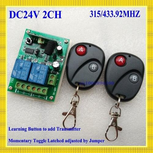 24V DC 2CH 10A Relay Wireless Remote Control Switch Receiver Transmitter Learning 315/433 Normally Open/Closed Door Access LED