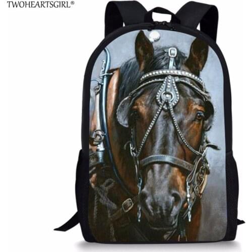 TWOHEARTSGIRL Black 3d Horse Printing Backpack for Boys Teenager School Book Bags Cool Children Kids Bagpack Mochila Infafntil