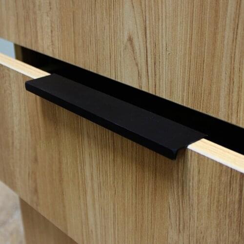 Modern simple cabinet door edge handle wardrobe drawer pulls black hidden furniture handle Zinc alloy kitchen cabinet knob 160mm