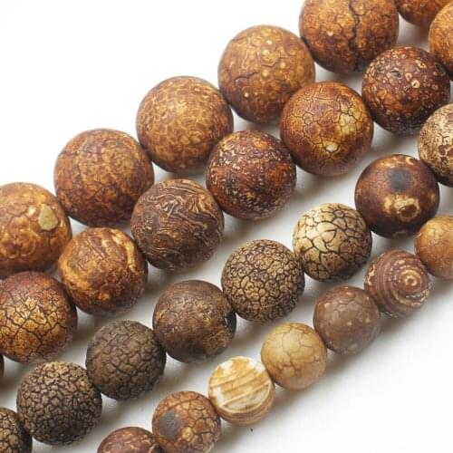 Vintage Tibet Dzi Agate Brown Crackle Wood Texture Round Beads 8-14mm ,For Jewelry making, can mixed wholesale