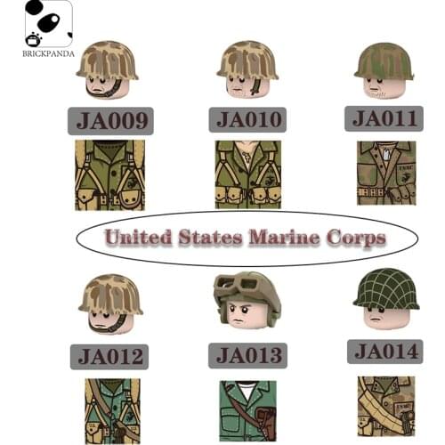Military Army USA Marine Corps Pacific War Soldier Figures Building Blocks WW2 Tank Weapon Gun Accessories Kids Mini Bricks Toys