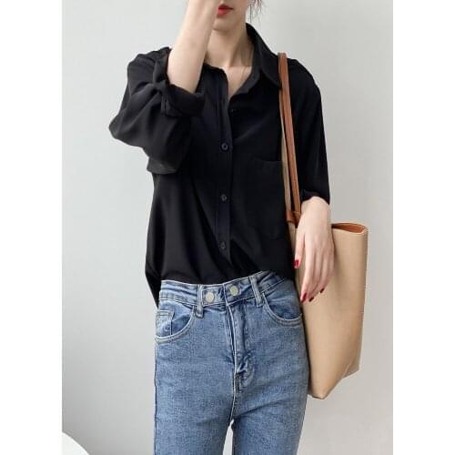 Autumn Fashion Button Up White Shirt Vintage Casual Pocket Blouse Women Blue Lady Long Sleeves Female Loose Street Shirts Hot