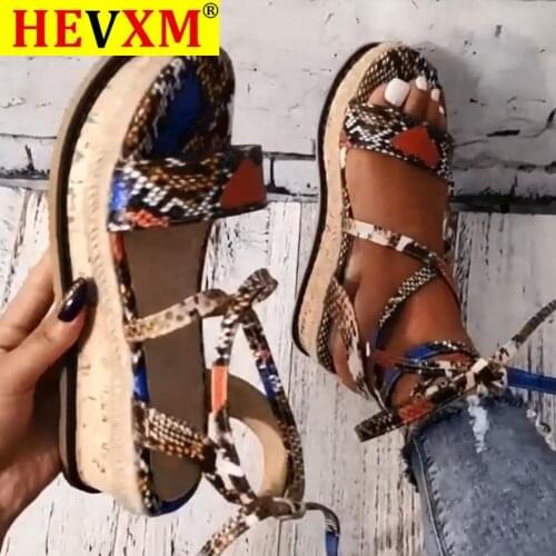 Wedges heels Fashion 2020 Big Size 43 Wholesale Shoelaces Snake Printed Summer INS Hot Shoes Women Sandals