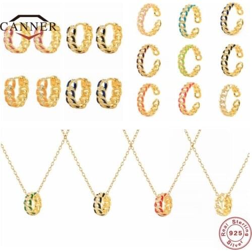 CANNER 925 Sterling Silver Round Huggie Earrings for Women Circle Huggie Earring Ring Pendant Accessories Retro Fine Jewelry