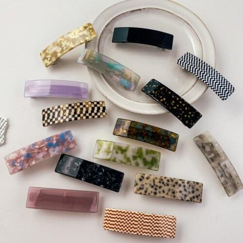 Vintage Acetate Resin Rectangle Hairpins Clips Solid Color Marble Print Side Clips Women Barrettes Hairgrips Hair Accessories