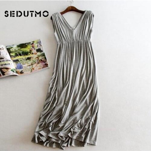 SEDUTMO Summer Dress Women Tunic Sexy Basic Sundress Dresses Modal Black V-neck Party Dress ED014