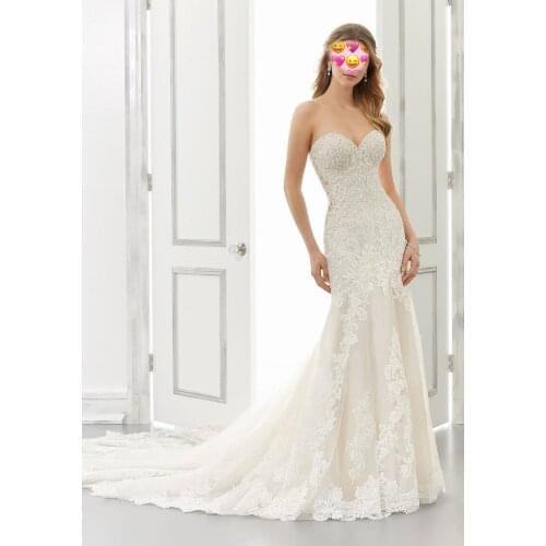 Sexy Low Back Mermaid Wedding Dress Lace Bodice Bridal Dresses Ivory Tulle Appliques Sweetheart Long Train 2020 Free Shipping