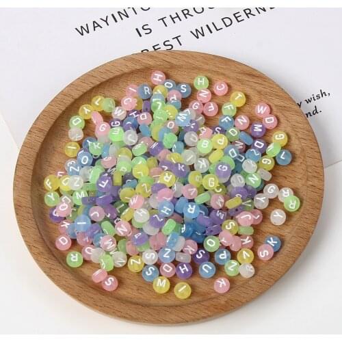 100pcsDIY Beaded Material Early Education Acrylic Stars Peach Heart Letters Luminous Flat Beads Square Beads Round Loose Beads