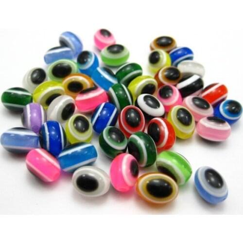 200 Mixed Colour Acrylic Kabbalah Evil Eye Oval Beads 6X8mm