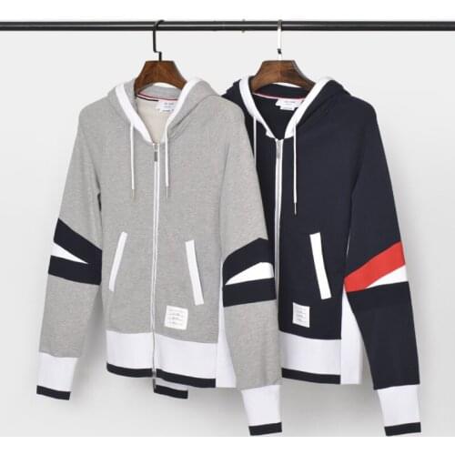 2021 Fashion TB THOM Brand Hip Hop hooded Clothing Cotton jacket Men Women Sweatshirts Hoodies Patchwork Casual Sportswear Coat