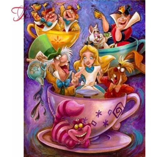 5D DIY Diamond Painting Alice in Wonderland Diamond Embroidery Cross Stitch Square Drill Needlework Mosaic Decor Paintings